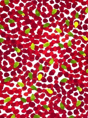 tablecloth round 72" MARIMEKKO MUSTIKKAMAA Crate & Barrel rose petal red cotton